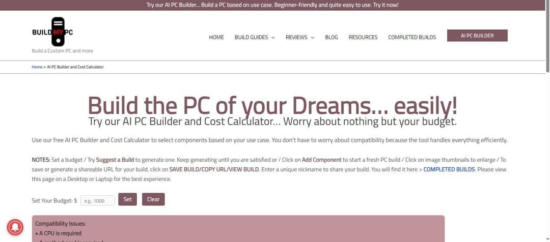 AI PC Builder and Cost Calculator - Build My PC - Image 1