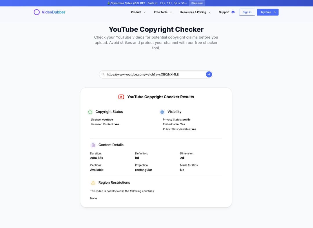 VideoDubber's YouTube Copyright Checker - Image 1