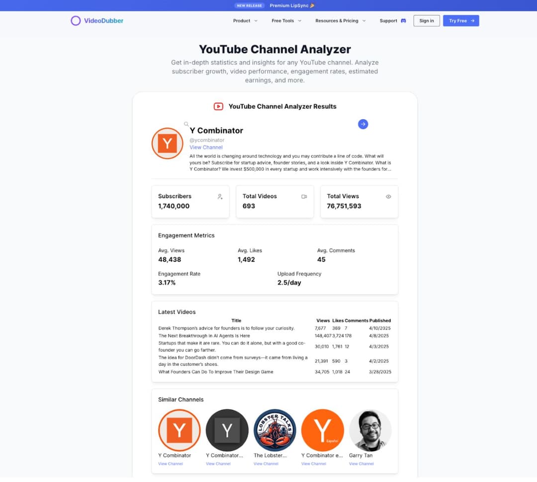 YouTube Channel Analyzer - Image 1